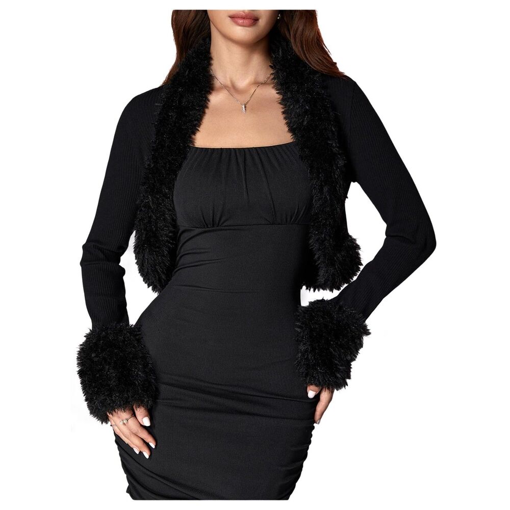 Faux Fur Open Front Coat, Small, 22H196T002